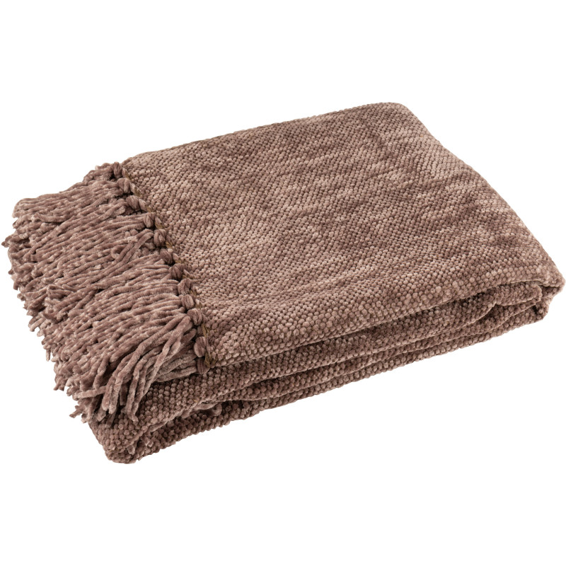 Plaid chenille 130x170 en Tissu Marron foncé Avec pompons Caterpilli - 1