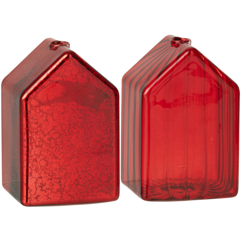 Maisons décoratives modernes Hauteur 11 cm en Verre Rouge Housed (Lot de 2) - 1