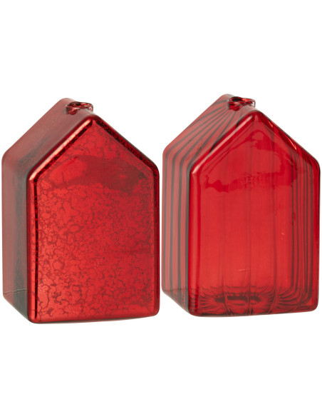 Maisons décoratives modernes Hauteur 11 cm en Verre Rouge Housed (Lot de 2) - 1