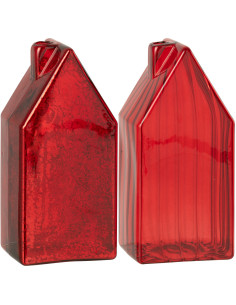 Maisons décoratives modernes Hauteur 17 cm en Verre Rouge Housed (Lot de 2) - 1