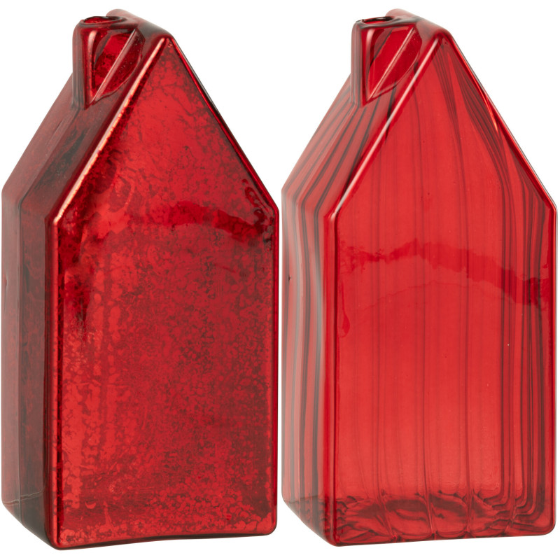 Maisons décoratives modernes Hauteur 17 cm en Verre Rouge Housed (Lot de 2) - 1