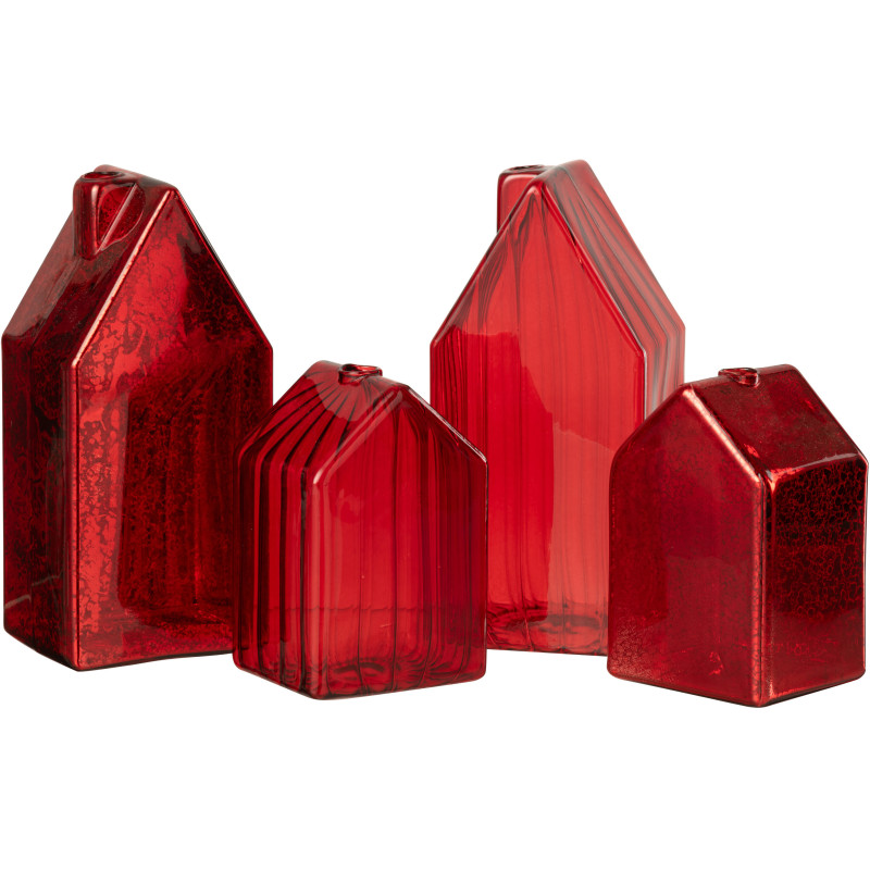 Maisons décoratives modernes Hauteur 17 cm en Verre Rouge Housed (Lot de 2) - 3