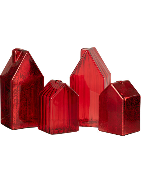 Maisons décoratives modernes Hauteur 17 cm en Verre Rouge Housed (Lot de 2) - 3
