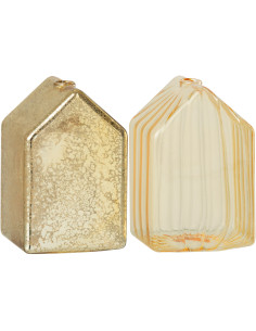Maisons décoratives modernes Hauteur 11 cm en Verre Doré Housed (Lot de 2) - 1