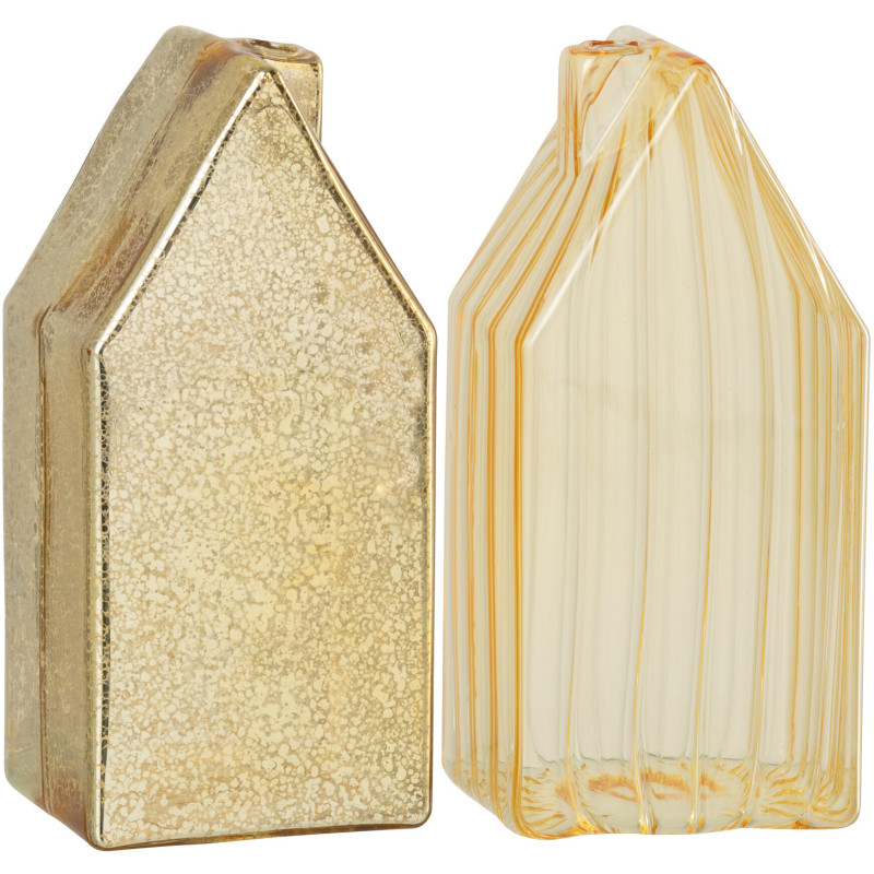 Maisons décoratives modernes Hauteur 17 cm en Verre Doré Housed (Lot de 2) - 1