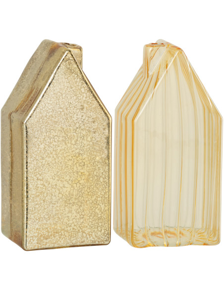 Maisons décoratives modernes Hauteur 17 cm en Verre Doré Housed (Lot de 2) - 1