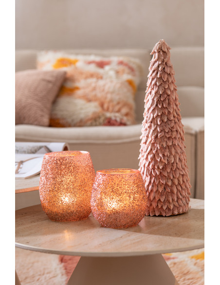 Petit Photophore moderne Diamètre 10 cm en Verre Pêche - 2