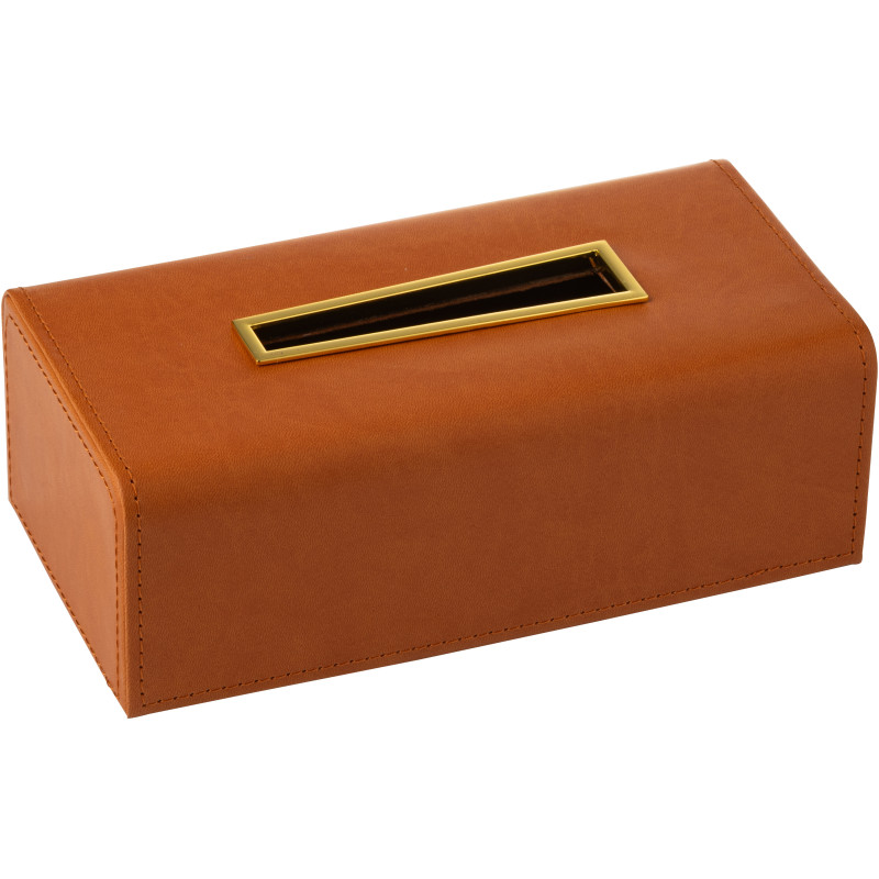 Boite à mouchoirs moderne chic Rectangulaire 26 cm en Polyuréthane Marron cognac Luxina - 1