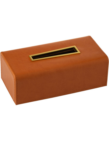Boite à mouchoirs moderne chic Rectangulaire 26 cm en Polyuréthane Marron cognac Luxina - 1