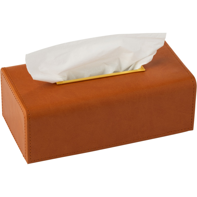 Boite à mouchoirs moderne chic Rectangulaire 26 cm en Polyuréthane Marron cognac Luxina - 2