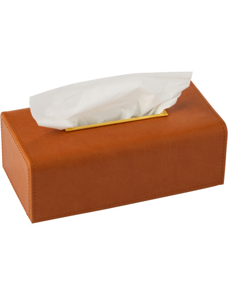 Boite à mouchoirs moderne chic Rectangulaire 26 cm en Polyuréthane Marron cognac Luxina - 2
