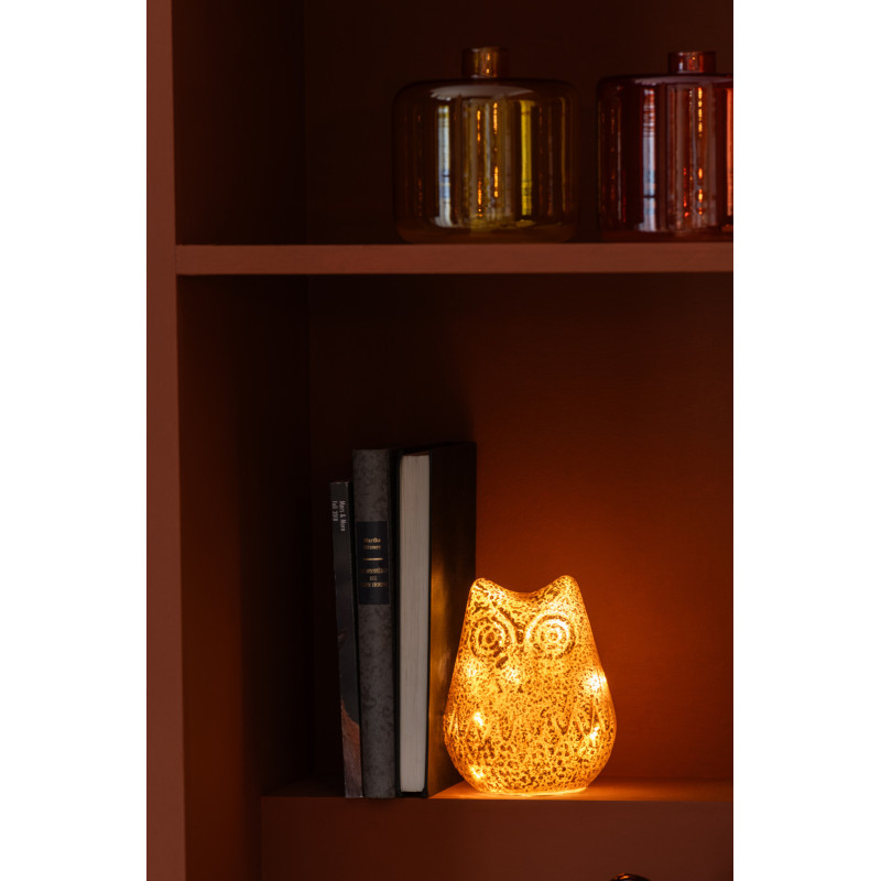 Petite Lampe à poser Led Hiboux Hauteur 14 cm en Verre Marron foncé Marron rouille Luxino (Lot de 2) - 2