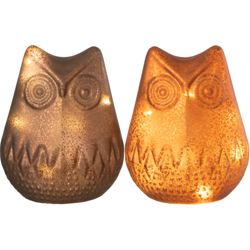 Petite Lampe à poser Led Hiboux Hauteur 14 cm en Verre Marron foncé Marron rouille Luxino (Lot de 2) - 3