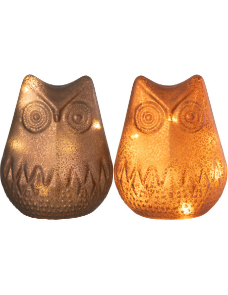 Petite Lampe à poser Led Hiboux Hauteur 14 cm en Verre Marron foncé Marron rouille Luxino (Lot de 2) - 3