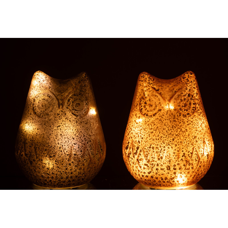 Petite Lampe à poser Led Hiboux Hauteur 14 cm en Verre Marron foncé Marron rouille Luxino (Lot de 2) - 4