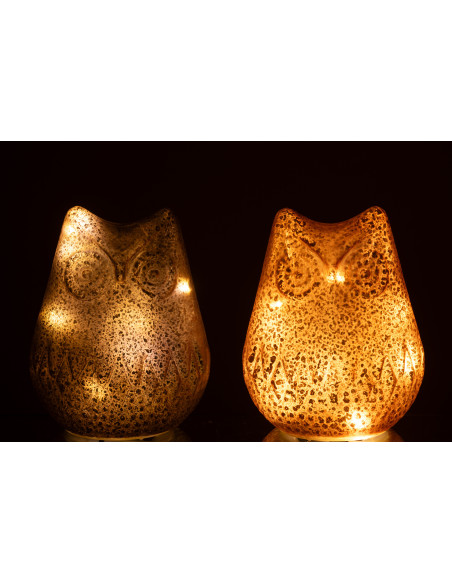 Petite Lampe à poser Led Hiboux Hauteur 14 cm en Verre Marron foncé Marron rouille Luxino (Lot de 2) - 4