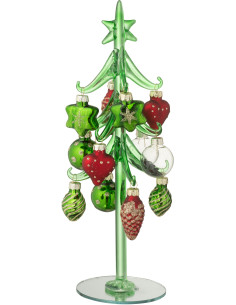 Sapin de Noël moderne chic avec déco Hauteur 26 cm en Verre Vert Rouge Glista - 1
