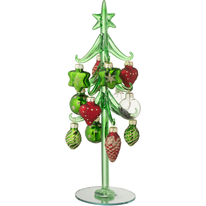 Sapin de Noël moderne chic avec déco Hauteur 26 cm en Verre Vert Rouge Glista - 1
