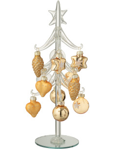 Sapin de Noël moderne chic avec déco Hauteur 26 cm en Verre Transparent Doré Glista - 1