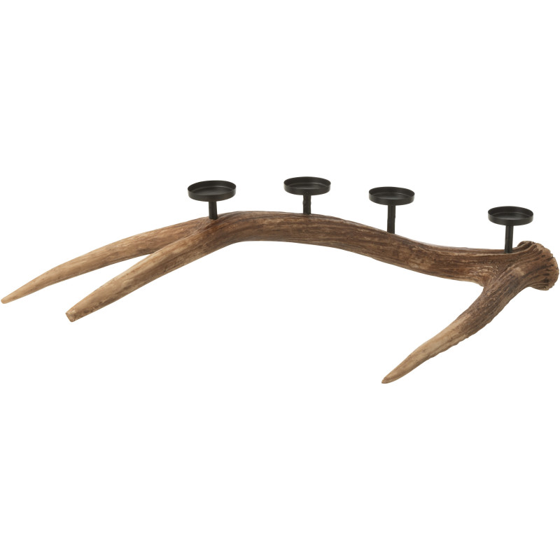 Grand Chandelier original branche Bois de cerf 4 bougies 65 cm en Résine Marron Métal Noir Antlers - 1
