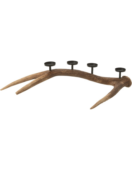Grand Chandelier original branche Bois de cerf 4 bougies 65 cm en Résine Marron Métal Noir Antlers - 1