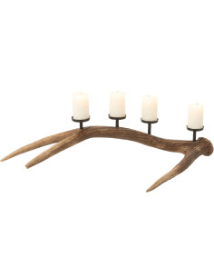 Grand Chandelier original branche Bois de cerf 4 bougies 65 cm en Résine Marron Métal Noir Antlers - 2