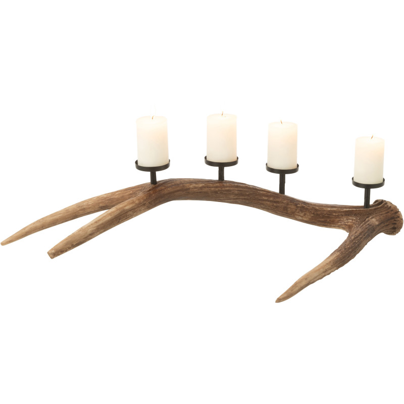 Grand Chandelier original branche Bois de cerf 4 bougies 65 cm en Résine Marron Métal Noir Antlers - 2