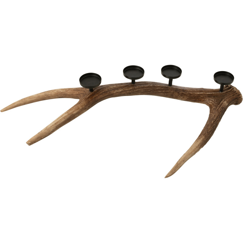 Grand Chandelier original branche Bois de cerf 4 bougies 65 cm en Résine Marron Métal Noir Antlers - 3