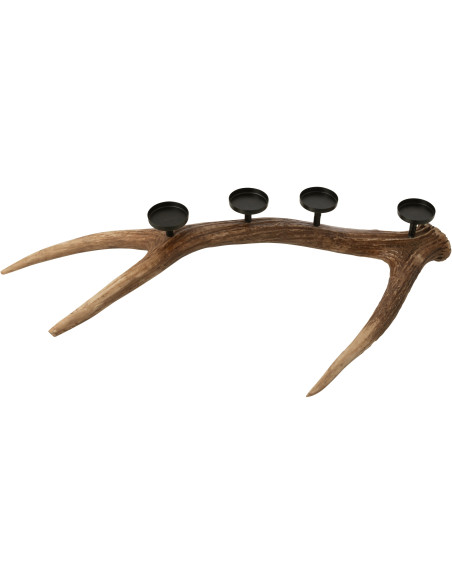 Grand Chandelier original branche Bois de cerf 4 bougies 65 cm en Résine Marron Métal Noir Antlers - 3