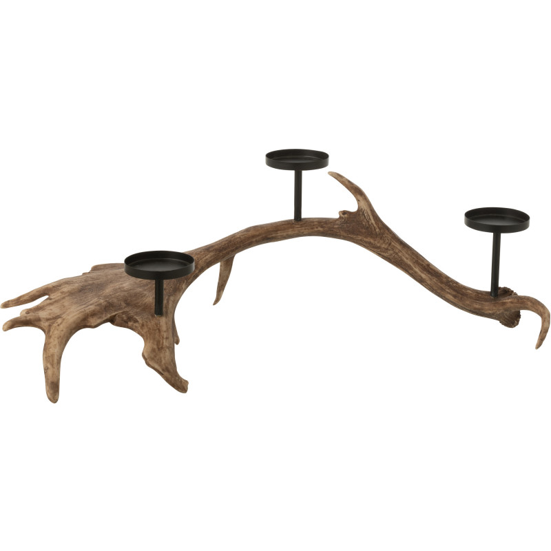 Grand Chandelier original branche Bois de cerf 3 bougies 62 cm en Résine Marron Métal Noir Antlers - 1