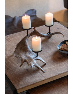 Grand Chandelier original branche Bois de cerf 3 bougies 62 cm en Résine Marron Métal Noir Antlers - 2