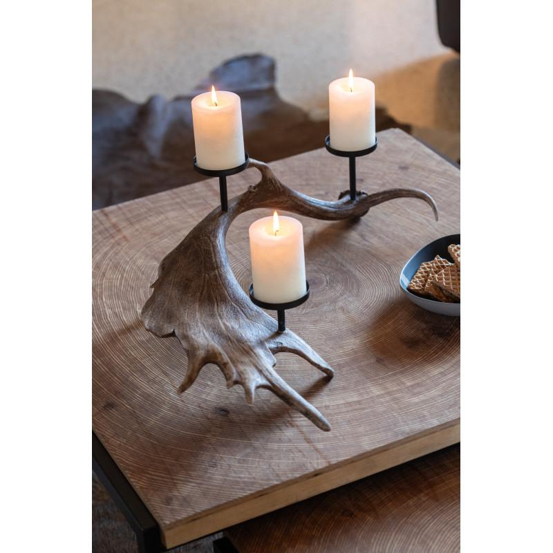 Grand Chandelier original branche Bois de cerf 3 bougies 62 cm en Résine Marron Métal Noir Antlers - 2