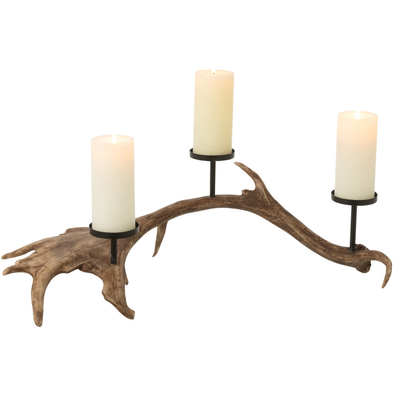 Grand Chandelier original branche Bois de cerf 3 bougies 62 cm en Résine Marron Métal Noir Antlers - 3