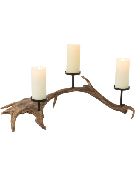 Grand Chandelier original branche Bois de cerf 3 bougies 62 cm en Résine Marron Métal Noir Antlers - 3