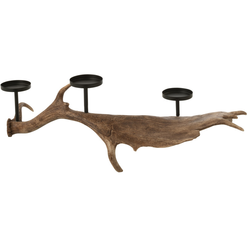 Grand Chandelier original branche Bois de cerf 3 bougies 62 cm en Résine Marron Métal Noir Antlers - 4