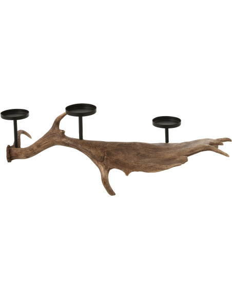 Grand Chandelier original branche Bois de cerf 3 bougies 62 cm en Résine Marron Métal Noir Antlers - 4