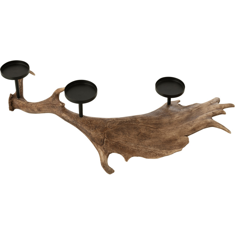 Grand Chandelier original branche Bois de cerf 3 bougies 62 cm en Résine Marron Métal Noir Antlers - 5