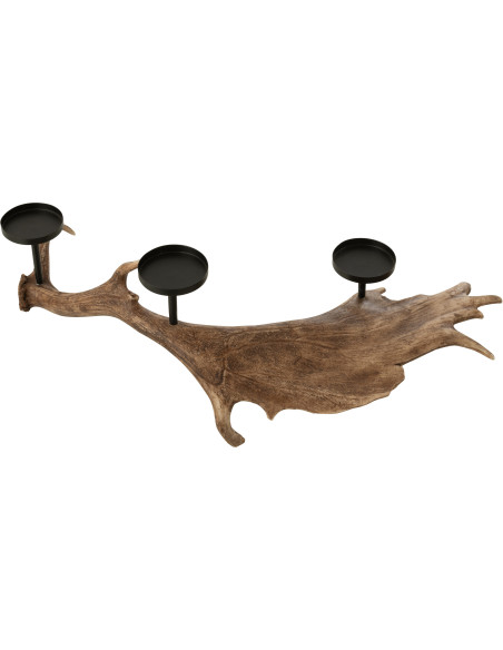 Grand Chandelier original branche Bois de cerf 3 bougies 62 cm en Résine Marron Métal Noir Antlers - 5
