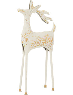 Grand Renne de Noël décoratif Hauteur 87 cm en Métal Blanc cassé Doré Winstio - 1