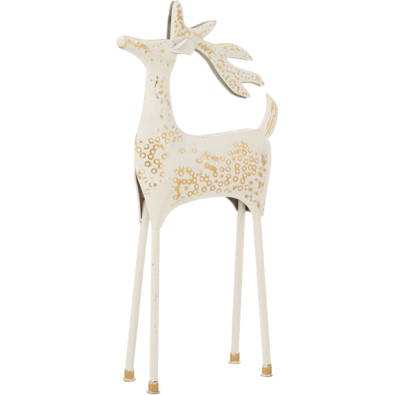 Grand Renne de Noël décoratif Hauteur 87 cm en Métal Blanc cassé Doré Winstio - 1