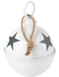 Grande Boule de Noël déco à suspendre Diamètre 16 cm en Métal Blanc Brillant Motif étoiles Stello - 1