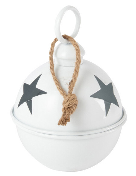 Grande Boule de Noël déco à suspendre Diamètre 16 cm en Métal Blanc Brillant Motif étoiles Stello - 1