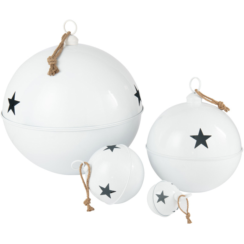 Grande Boule de Noël déco XXL à suspendre Diamètre 80 cm en Métal Blanc Brillant Motif étoiles Stello - 3