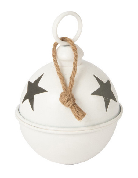 Grande Boule de Noël déco à suspendre Diamètre 16 cm en Métal Blanc Mat Motif étoiles Stello - 1
