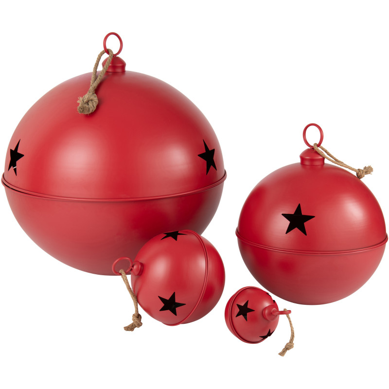 Grande Boule de Noël déco XXL à suspendre Diamètre 80 cm en Métal Rouge Mat Motif étoiles Stello - 3