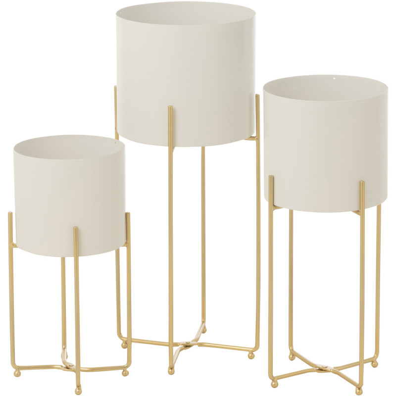 Cache pot sur pied moderne Rond en Métal Blanc Doré Cylora (Lot de 3) - 1