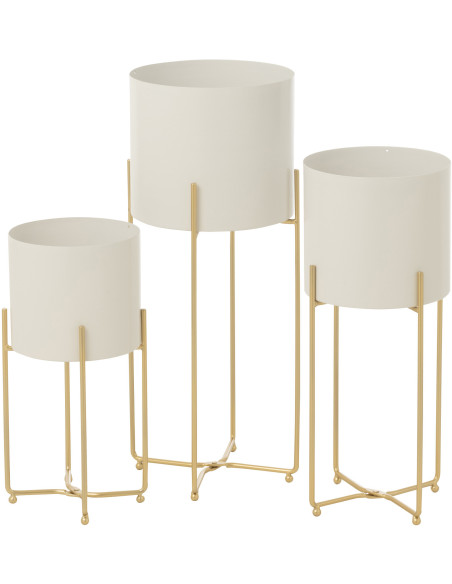 Cache pot sur pied moderne Rond en Métal Blanc Doré Cylora (Lot de 3) - 1