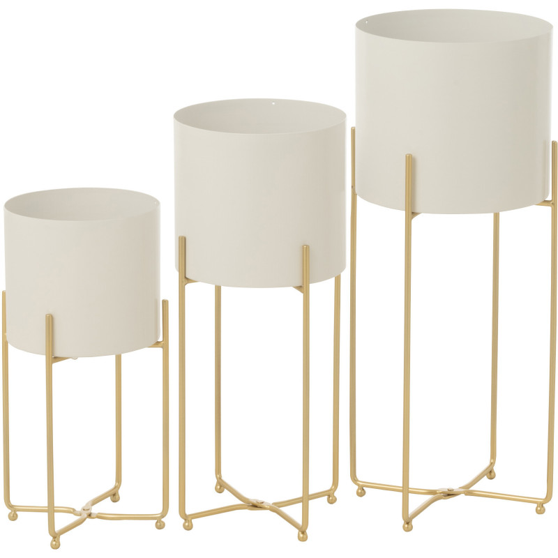 Cache pot sur pied moderne Rond en Métal Blanc Doré Cylora (Lot de 3) - 2