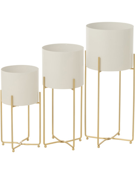 Cache pot sur pied moderne Rond en Métal Blanc Doré Cylora (Lot de 3) - 2