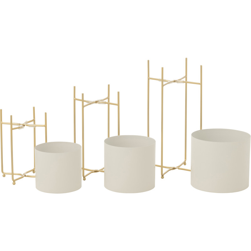 Cache pot sur pied moderne Rond en Métal Blanc Doré Cylora (Lot de 3) - 3